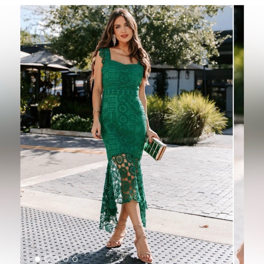 Lena Green High Low Lace Dress